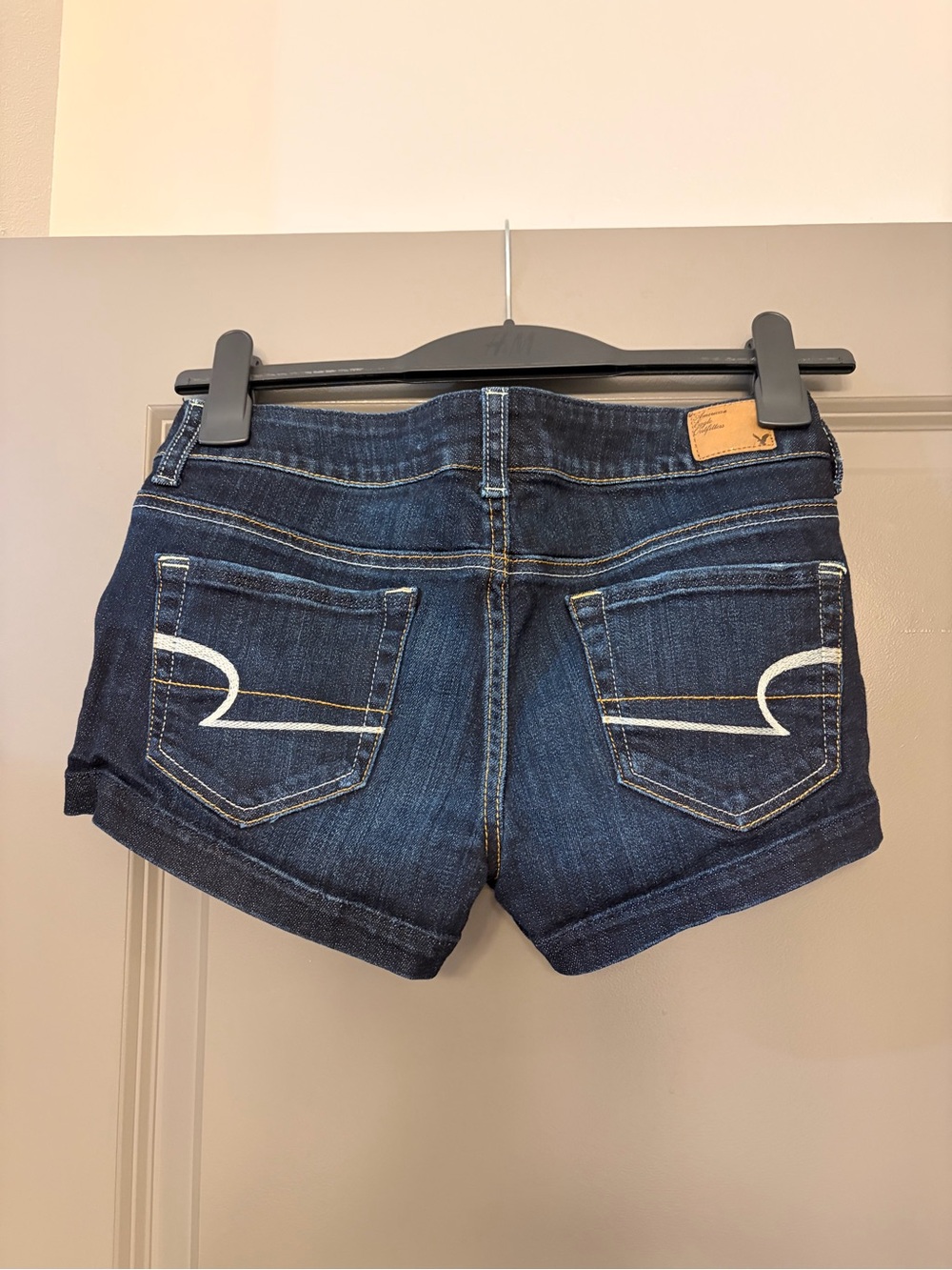 American Eagle Outfitters Dark Indigo Denim Shorts with Contrast Pocket Stitch